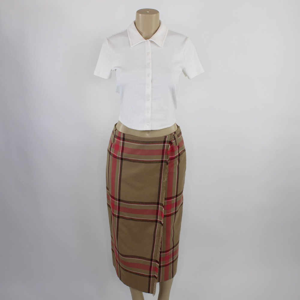 90s Vintage Evan Picone tan & pink plaid skirt